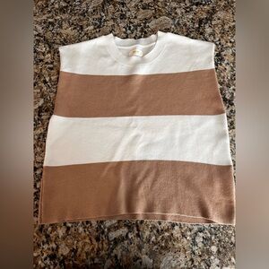 Maeve Anthroplogie Size Medium Cream and Tan Sweater Tank Preppy Modern Striped